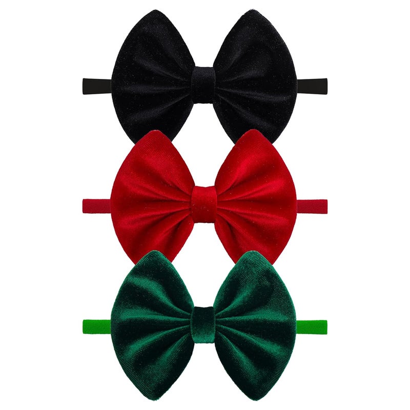 ONENINEDREAM Christmas Velvet Baby Girls Bows Elastic Nylon Headbands Red Green Handmade Christmas Newborn Bows Hairbands Infants Toddlers Hair Accessories - Image 1